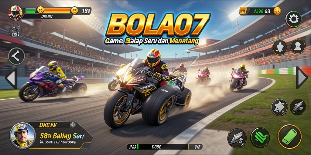 Gameplay seru BOLA07 dengan lintasan balap yang menantang.