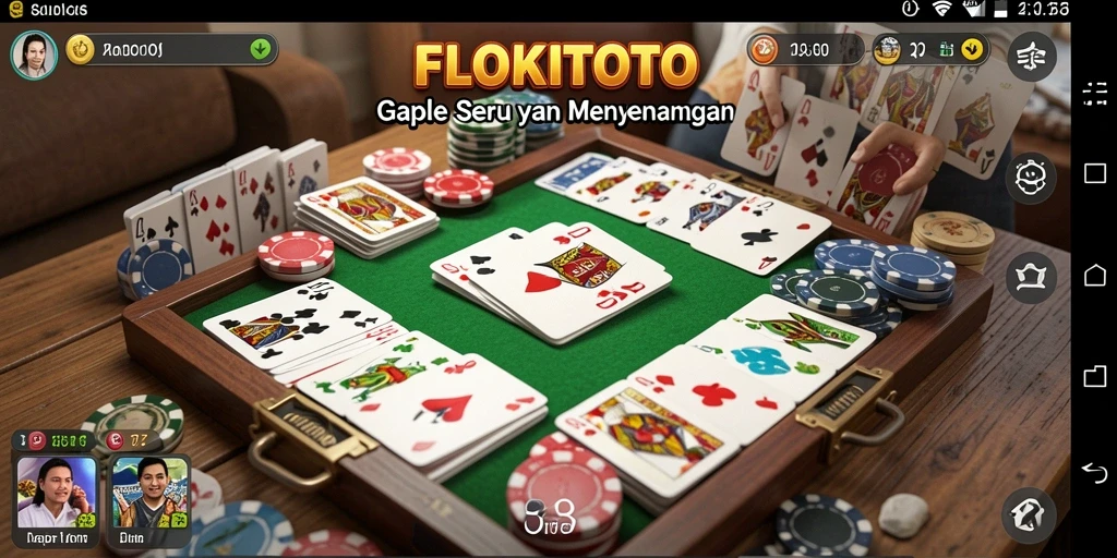 Screenshot gameplay <strong>FLOKITOTO</strong> yang menunjukkan permainan gaple yang seru.
