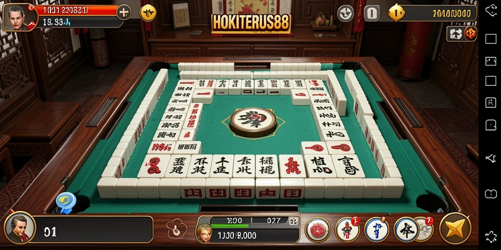 Tampilan gameplay HOKITERUS88 yang menarik dengan ubin Mahjong berwarna-warni.