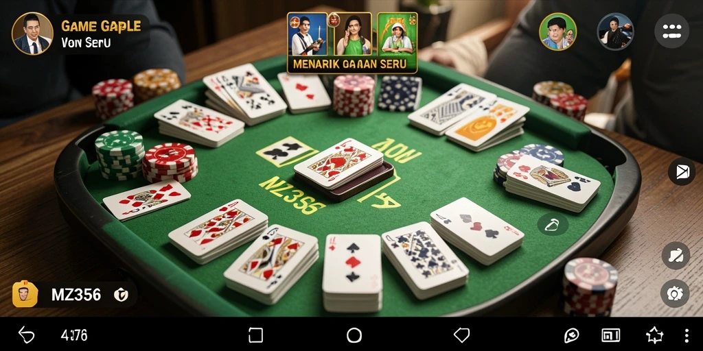Screenshot utama MZ356 menampilkan gameplay Gaple yang seru.