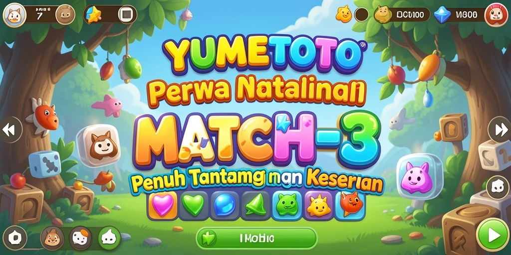 Tampilan gameplay seru di YUMETOTO dengan kombinasi warna-warni.